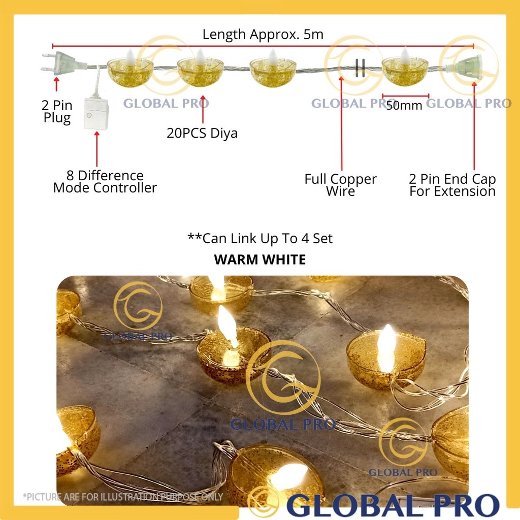 GOLDEN 20L Deepak Diya LED Oil Lamp Light Home Diwali Deepavali Light ...