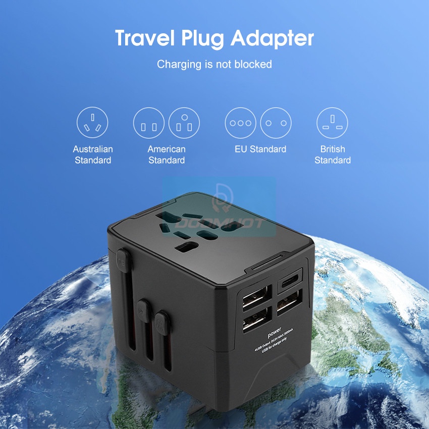 DoomHot 3.5A Travel Adapter 2 In 1 Universal US/EU/AU/UK Socket to ...