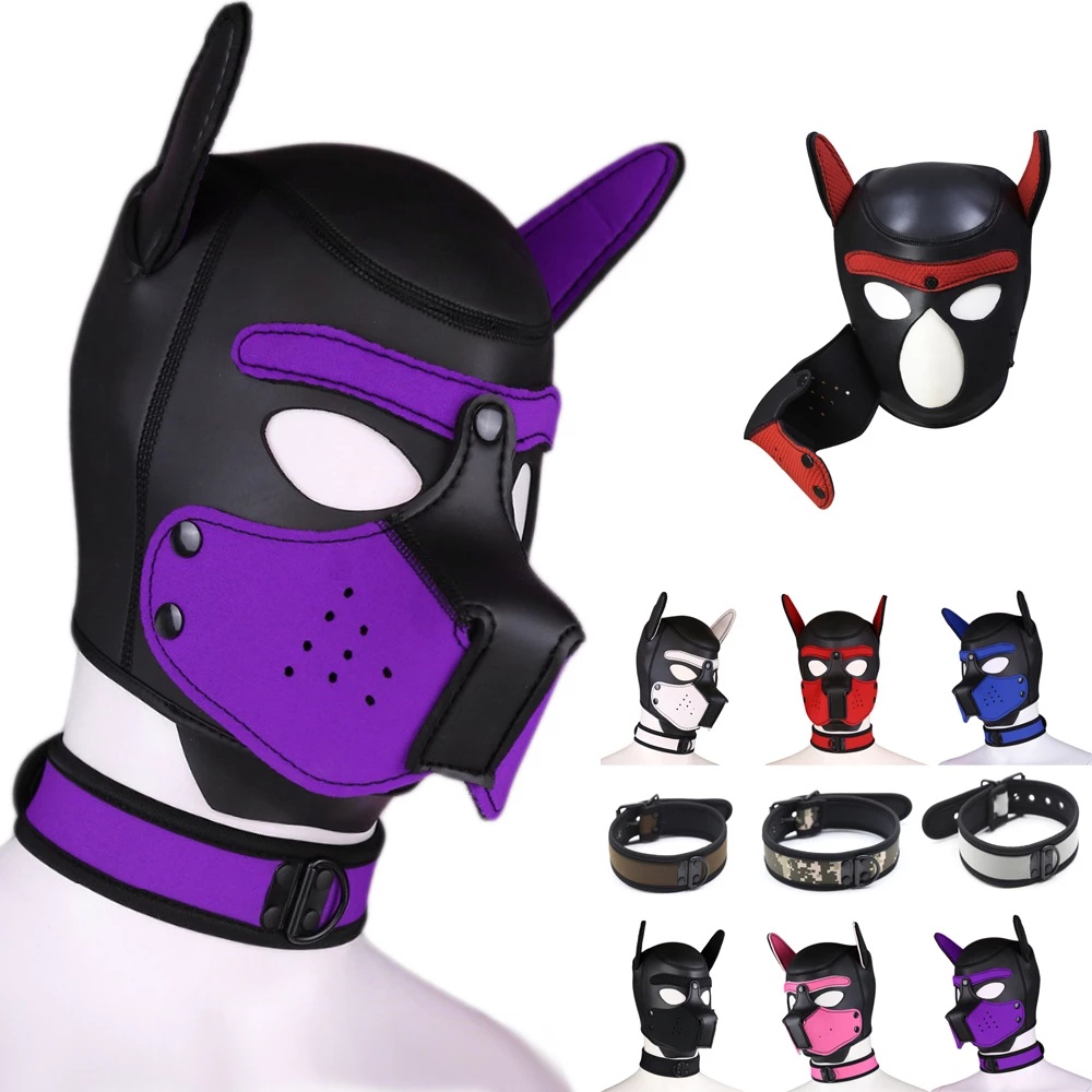 Neoprene Puppy Hood Role Play Dog Mask Puppy Cosplay Full Head with ...