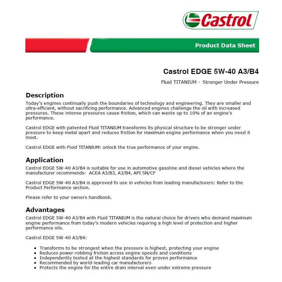 TWIN PACK] Castrol EDGE 5W-40 A3/B4 SP Engine Oils for Petrol and