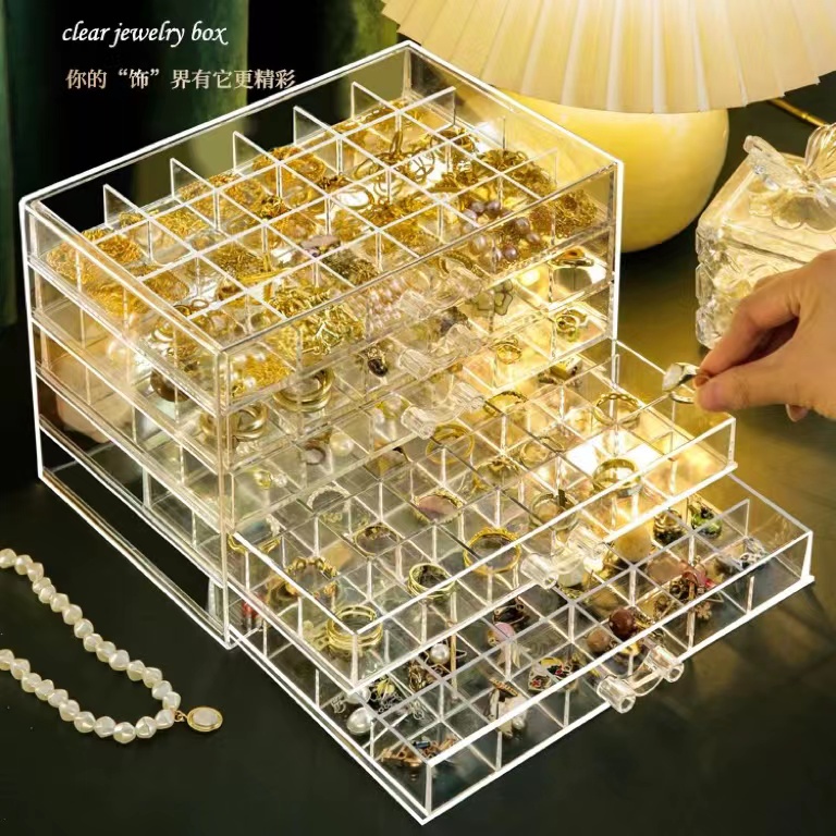 Transparent Jewellery Box Anti Oxidation Earring Storage Large Capacity Multilayer Separate Ring Necklace Storage Box