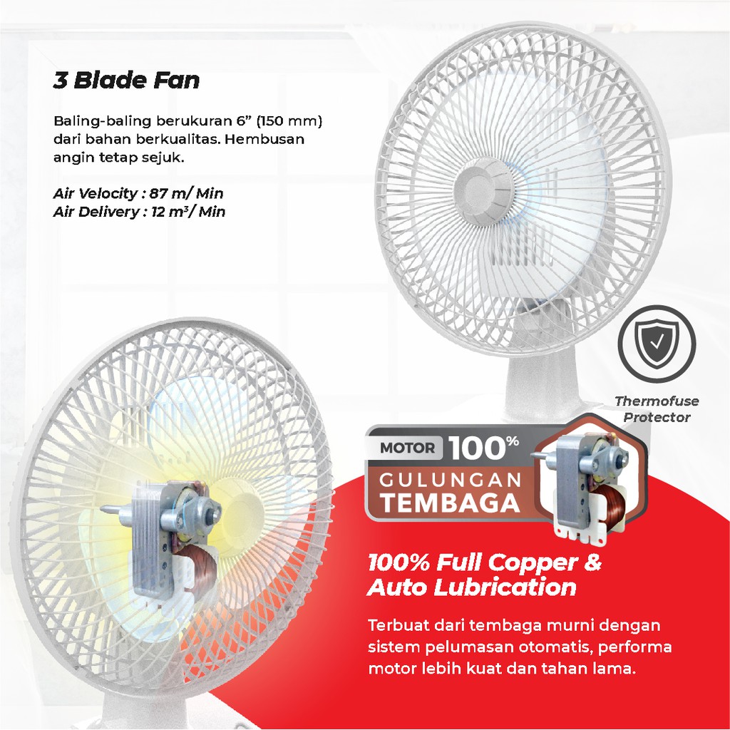 Maspion Kipas Angin Meja Desk Fan 6 Inch F-15 DA - Gambar 3