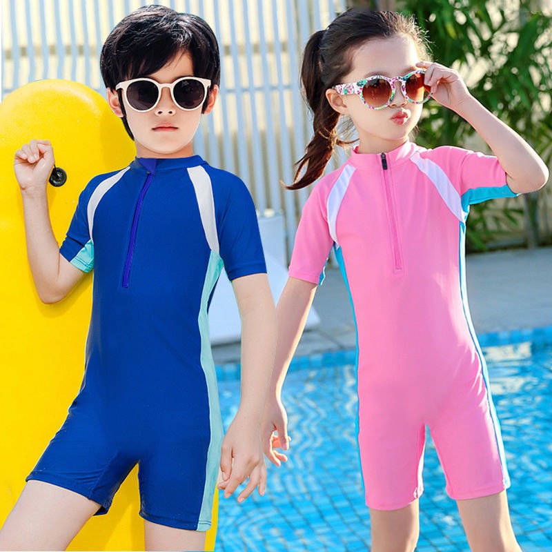 Kids Boys Girls Swimming Suit Short Sleeve Pants One-piece