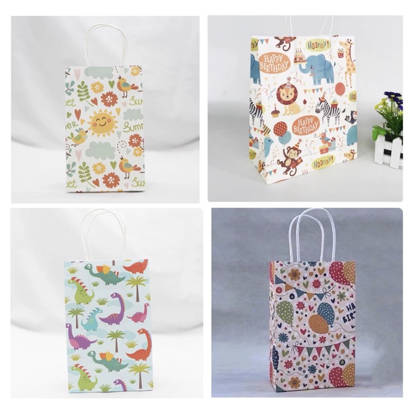 10 pcs Kids Goodie Paper Party Bag Birthday Christmas Celebration Cookie Candy Packaging Deco Animal Jungle