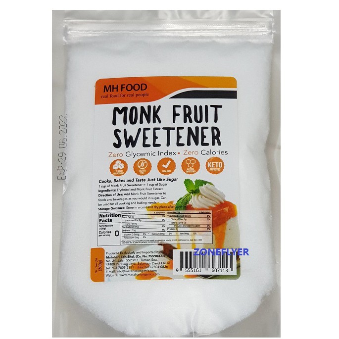MH Food Monk Fruit Sweetener Zero Calories Zero Glycemic Index KETO Low