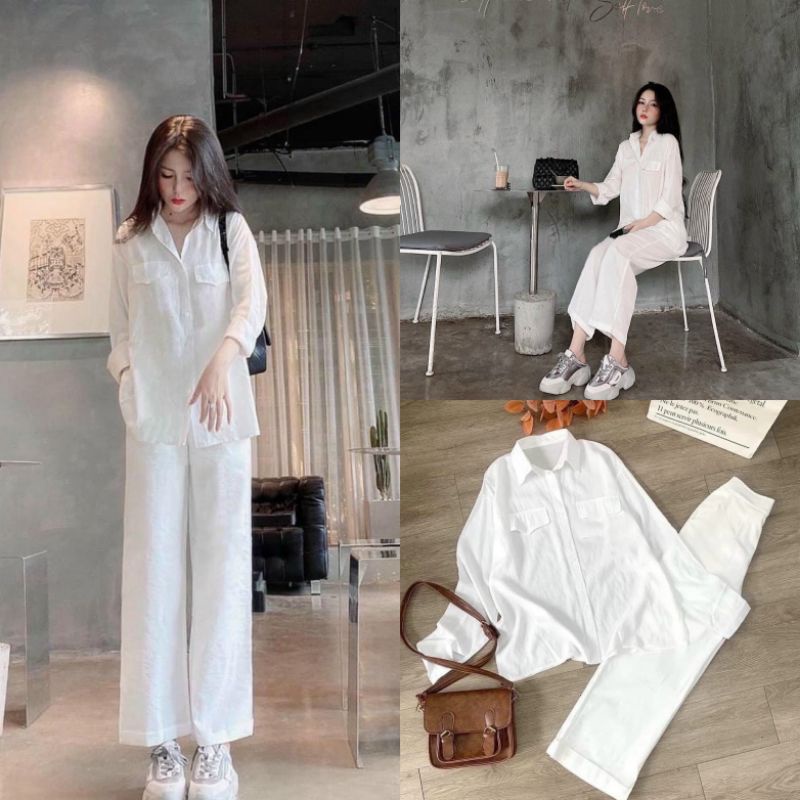 Set Ms1007 Women'S Clothing Set Long Shirt, Chun Wide-Legged Pants, Cool Linen