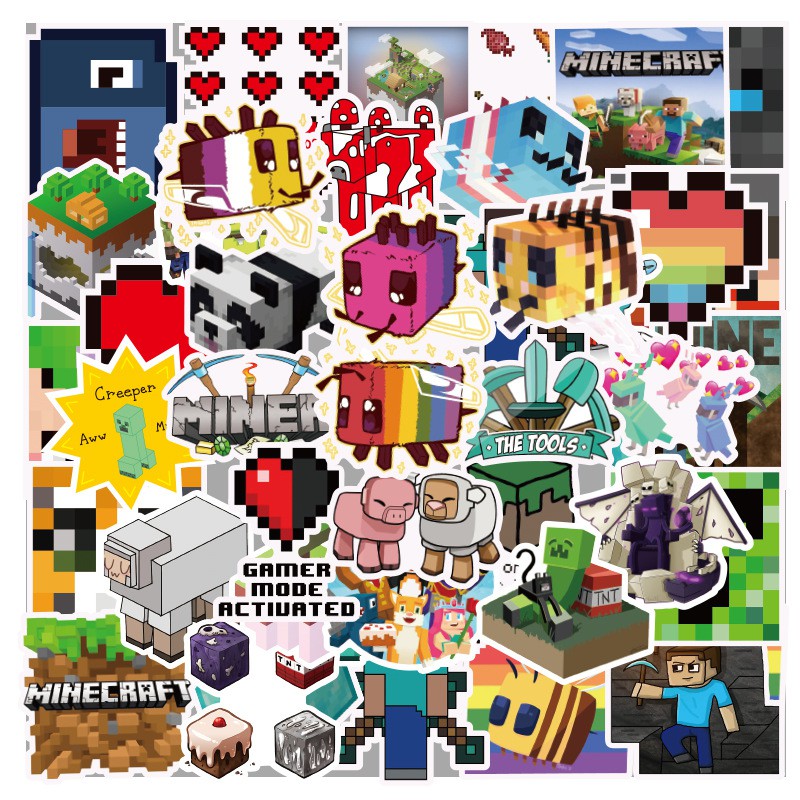50 pcs Minecraft Video Game Cartoon Waterproof Stickers (2 Designs ...