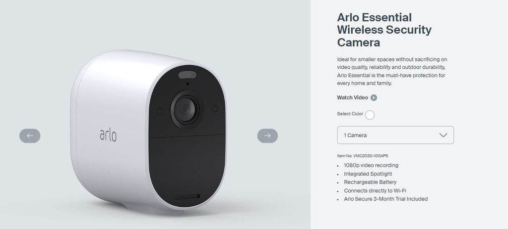 Arlo Essential 1-Camera Outdoor Wireless HD Security Camera (2nd