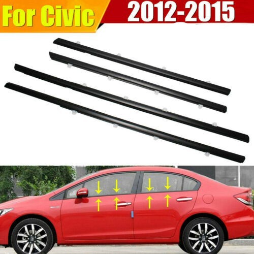 4-Piece Outer Window Moulding Weatherstrip Seal Kit For Honda Civic 2006-2011 – Black