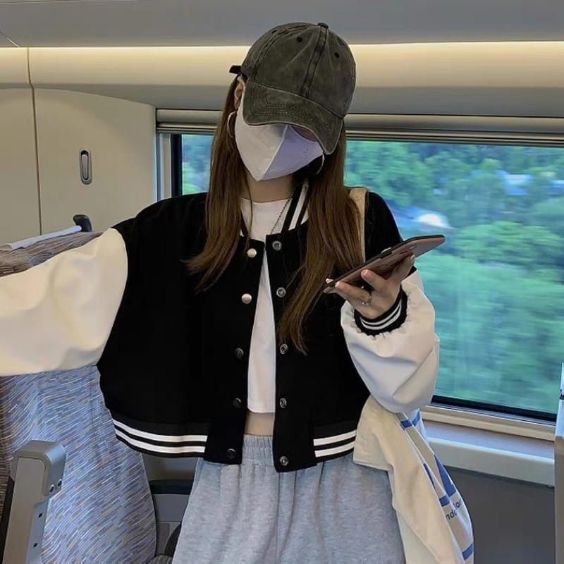 Crop Baseball Jacket, Jacket Korean Style Varsity Latest Women's Fashion