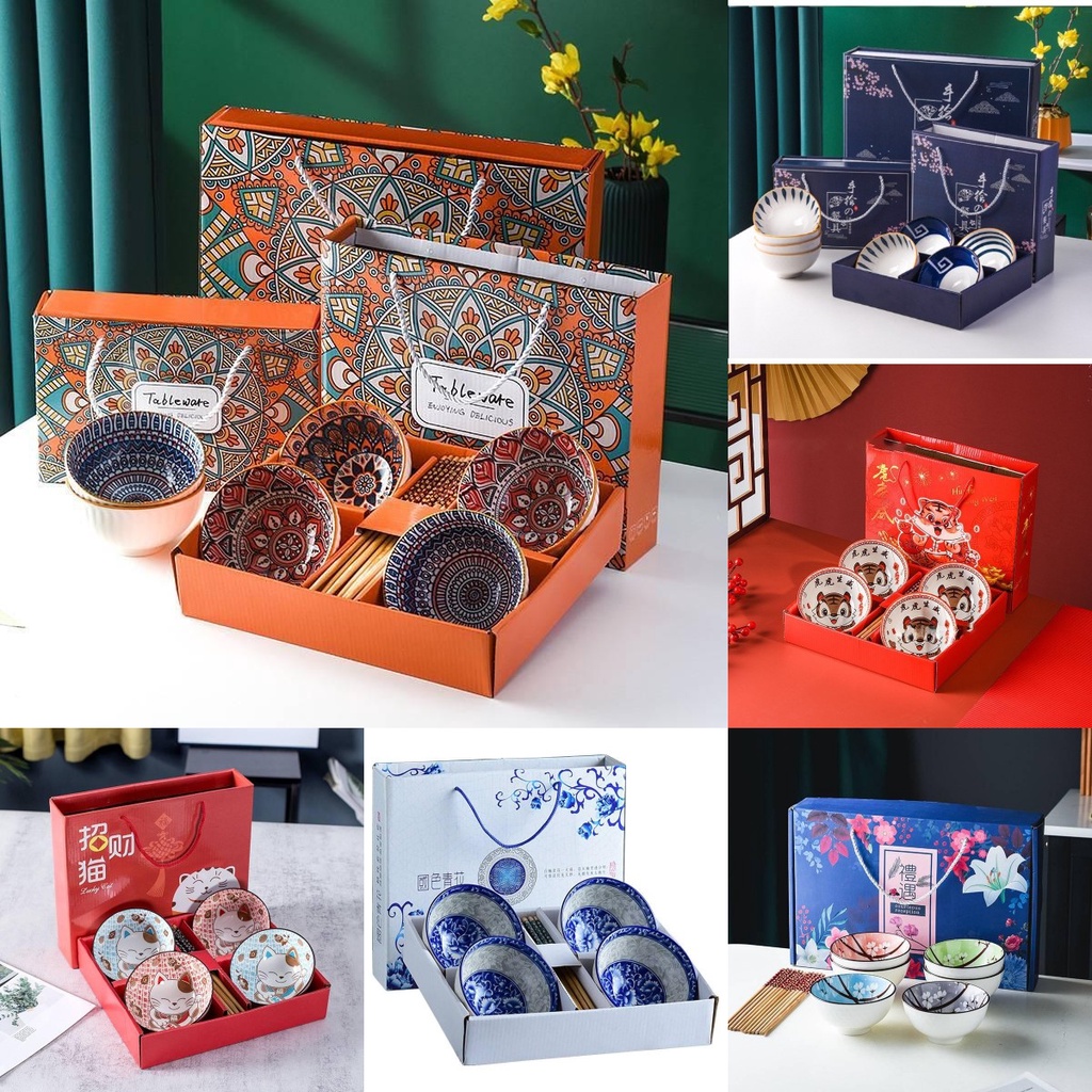 [SG STOCK]Ceramic Bowl/Porcelain Bowls Tableware Gift Box Teapot Set