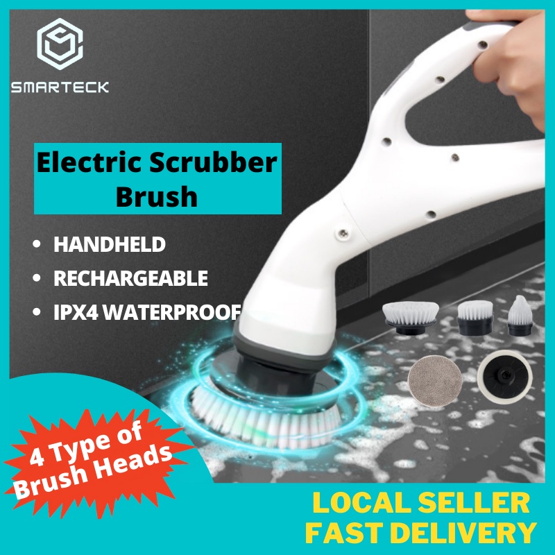SMARTECK Electric Cleaning Brush Cordless Scrubber Spin Power Rechargeable and Portable Kit Replaceable Cleaning Heads