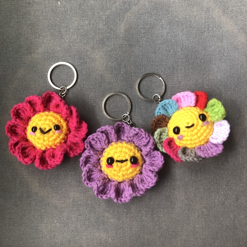 Crochet Flower Keychains, Crochet Flower