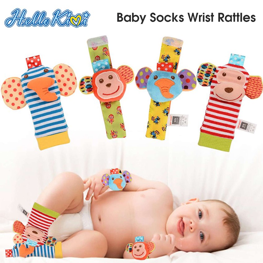 HelloKimi 4PCS Wrist Rattle Toys Baby Hand Wrist Rattles Cute Animal