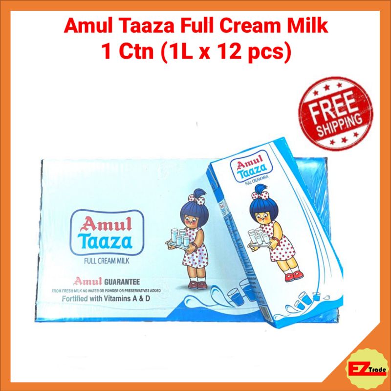 Amul Taaza UHT Full Cream Milk 12 X 1LTR CARTON Shopee Singapore