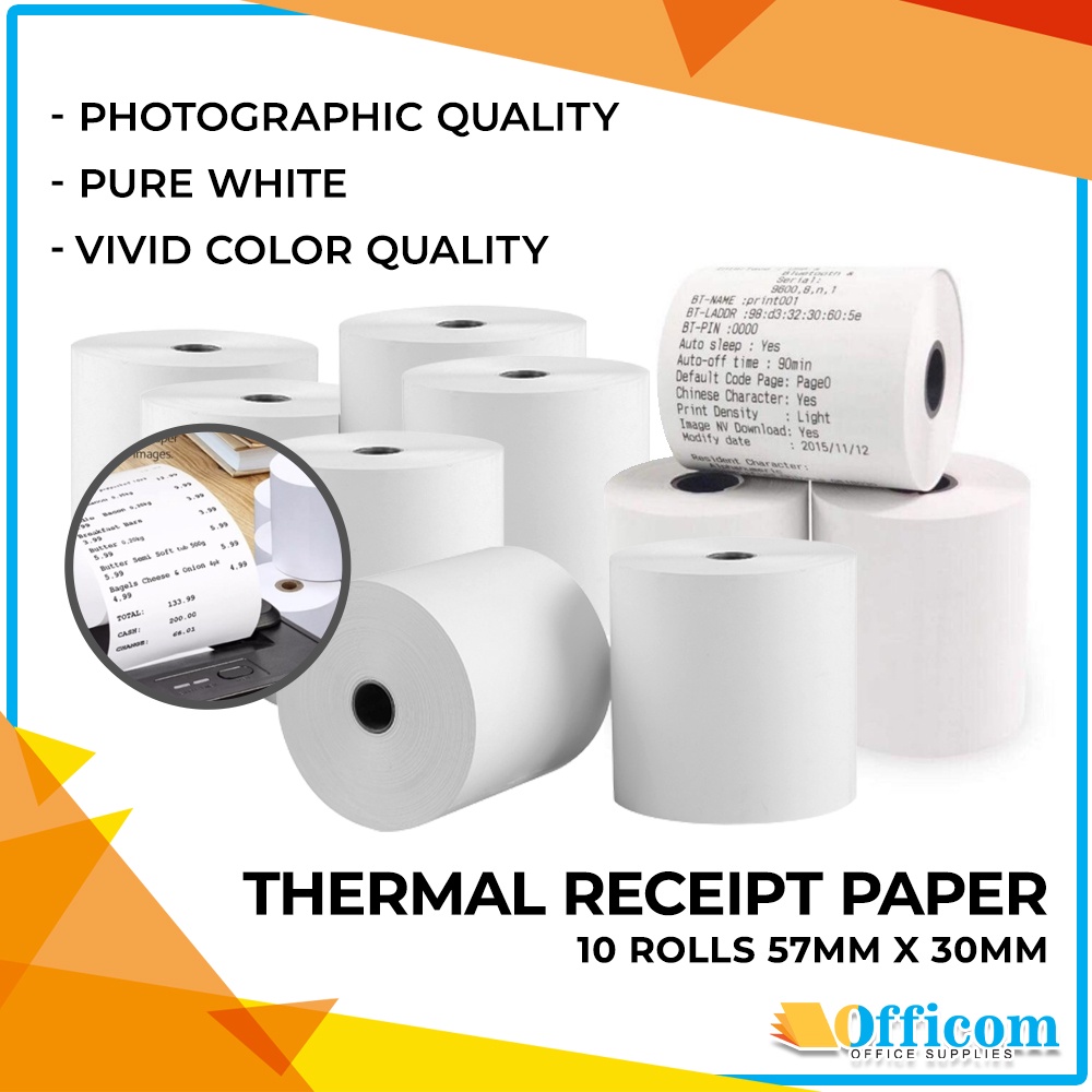 10 Rolls Thermal Receipt Paper 57mm x 30mm Cash Register Paper for POS