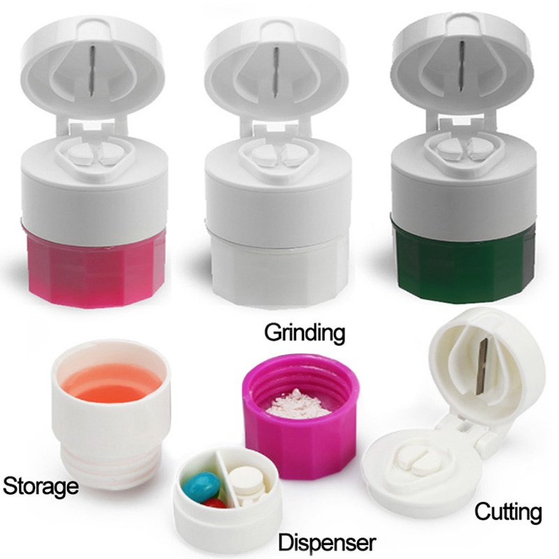 In Portable Pill Medicine Crusher Splitter Tablet Divider Cutter Drugs Storage Box Powder