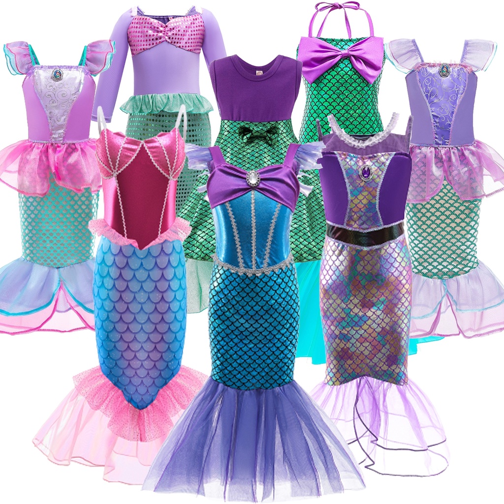Kids Mermaid Dress Girls Ariel Mermaid Costume Disney Cartoon Birthday