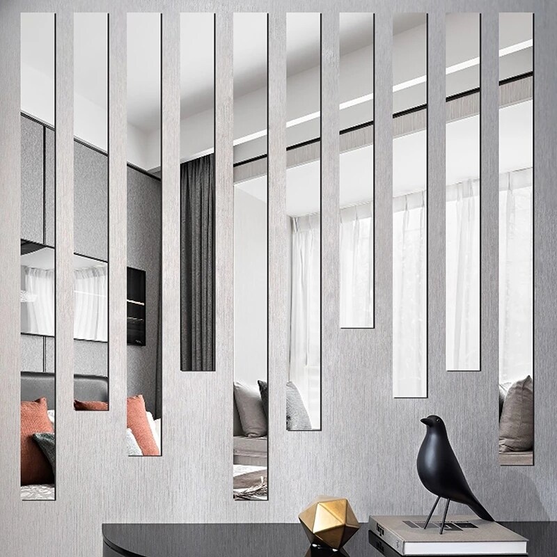 10Pcs Pack Acrylic Mirror Self-adhesive Wall Stickers / Home Decor Wallpaper / 3D Mirror Wall Art / Bathroom Decorative Wall Murals / DIY Wall Decal Stickers Used for Living Room Bedroom TV Background