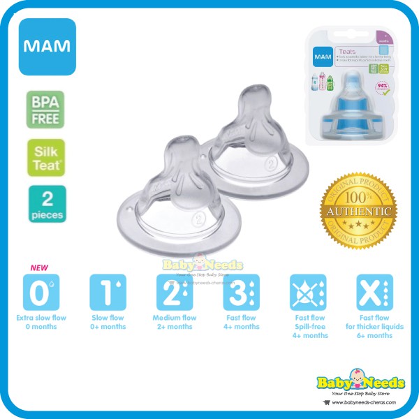 MAM Silicone Teat Bottle Nipple -- Size 1/Size 2/Size 3 / Spill