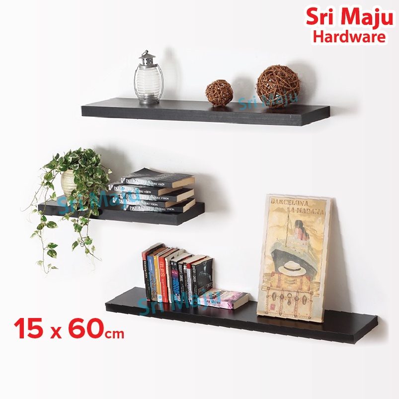 MAJU 1560 15cm x 60cm x 2.5cm Solid Wood Panel DIY Floating Wall Shelf ...