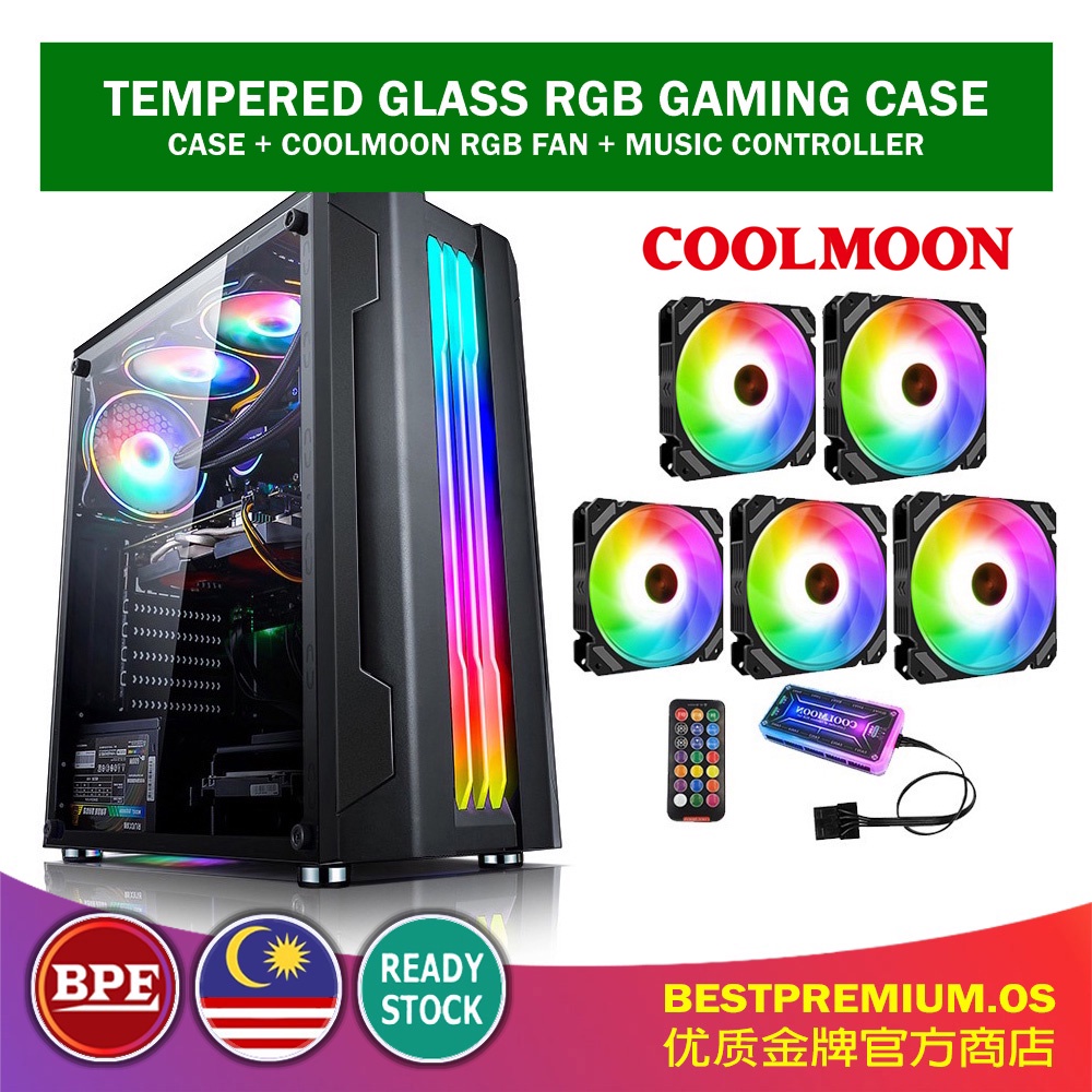 RGB Mid Tower ATX Gaming CPU Desktop Casing with Tempered Glass, Mesh ...