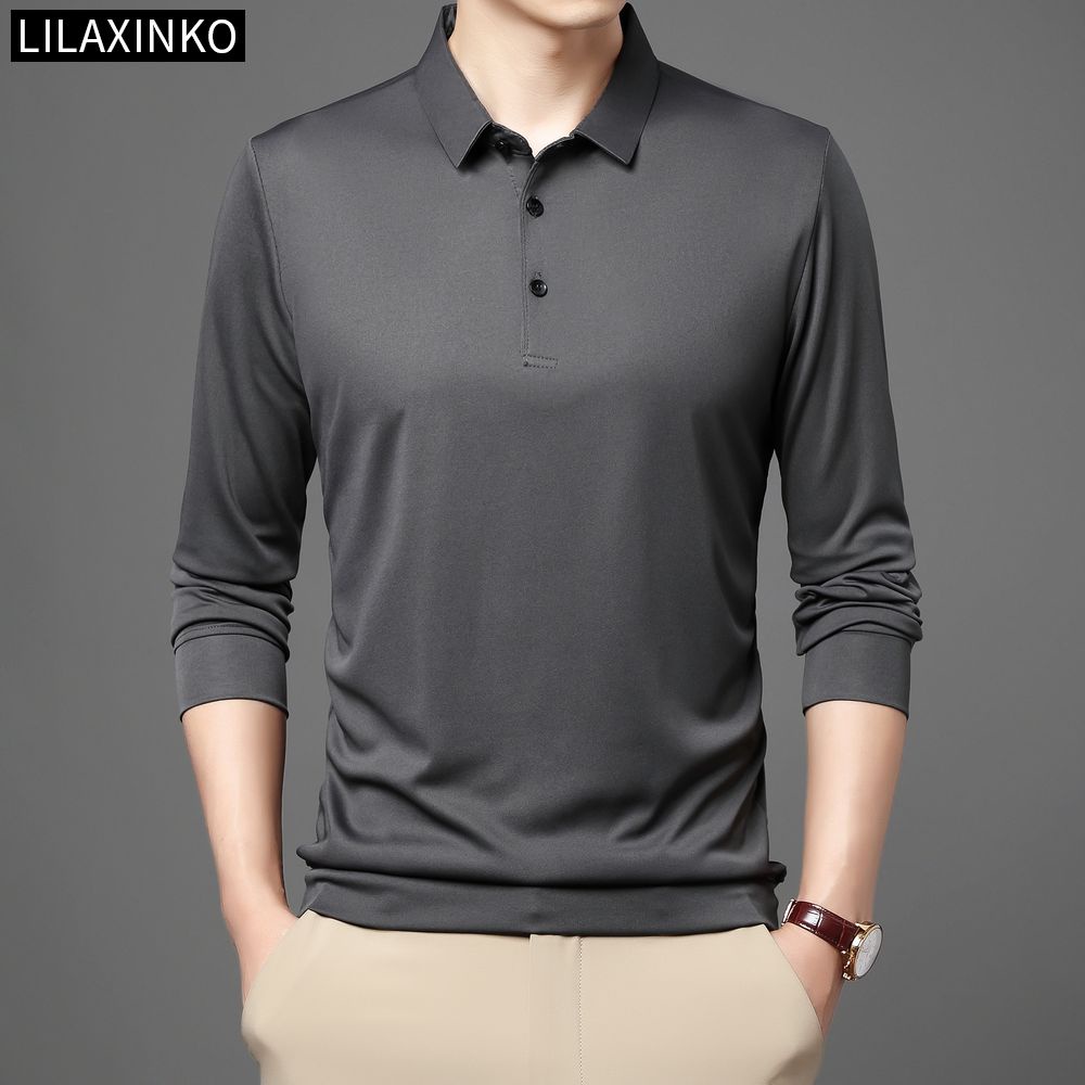 6 Color Polo Shirt Men Clothing Plain Basic Long Sleeves Lapel Collar T Shirt Top Shirts Casual Classic Fashion Clothes
