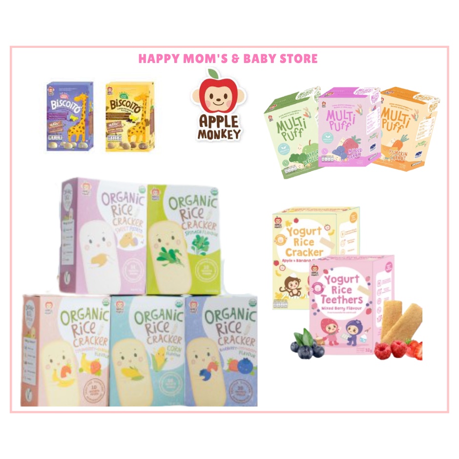 APPLE MONKEY ORGANIC RICE CRACKER MINI MUNCHY LITTLE BELLIES SNACK BABY ...