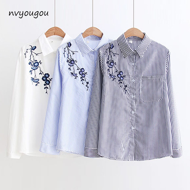 Blue Floral Embroidered Shirt