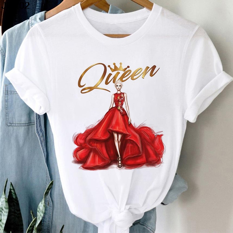 Vogue Queen Print Summer Thin Top T-shirt New Women Harajuku Trend T shirt Casual Short Sleeve White Tees Female Tshirt clothing
