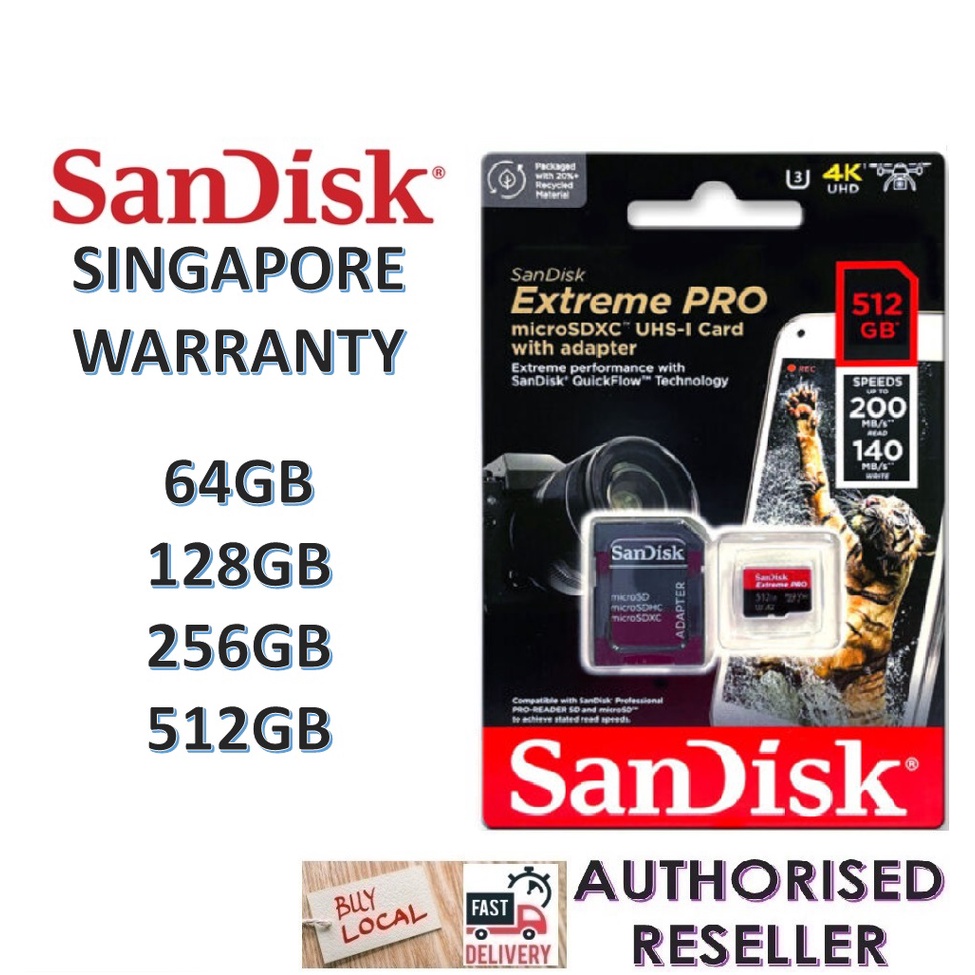 SanDisk SD Card Extreme PRO Memory Card 32G 64GB 128GB 256GB 512GB Memory  Card High Speed C10 200MB/s U3 4K Video V30 for Camera