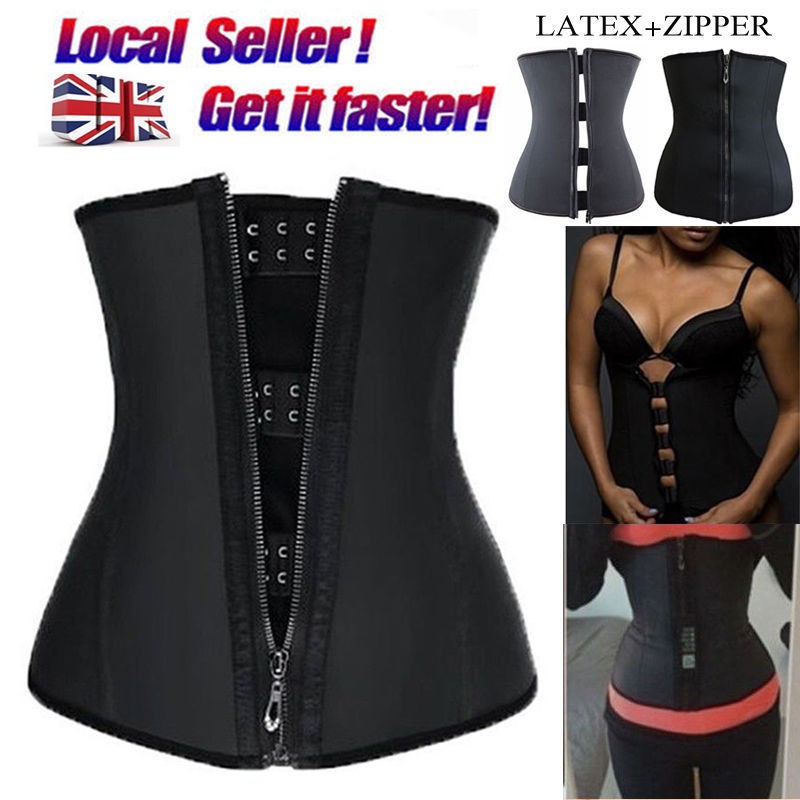 UK Women Waist Trainer Latex Belt Zipper Body Shaper Zip Corset Girdle ...