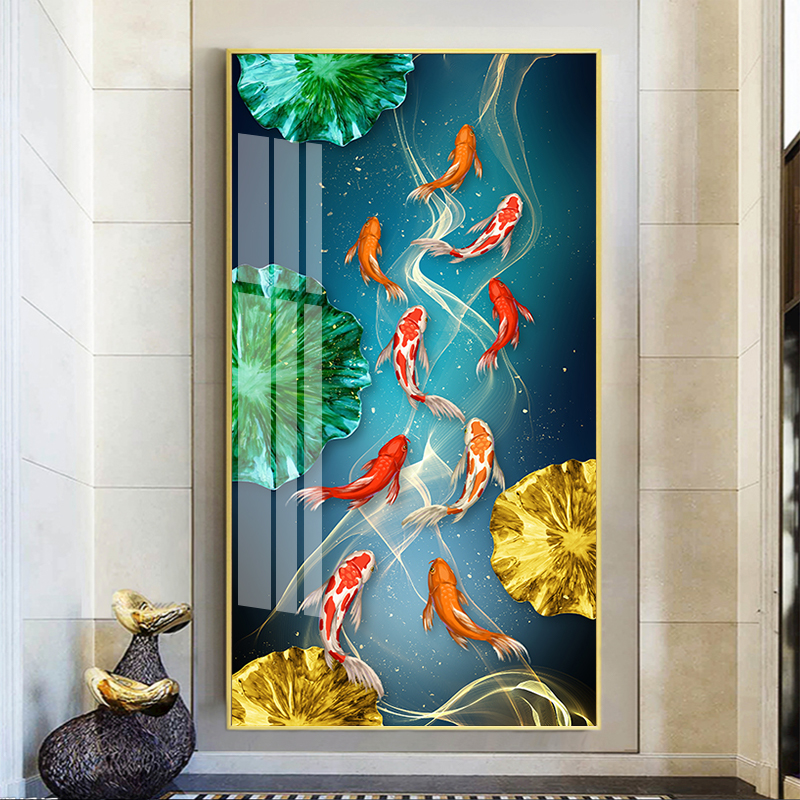 Crystal porcelain painting carp decorative painting porch luxury