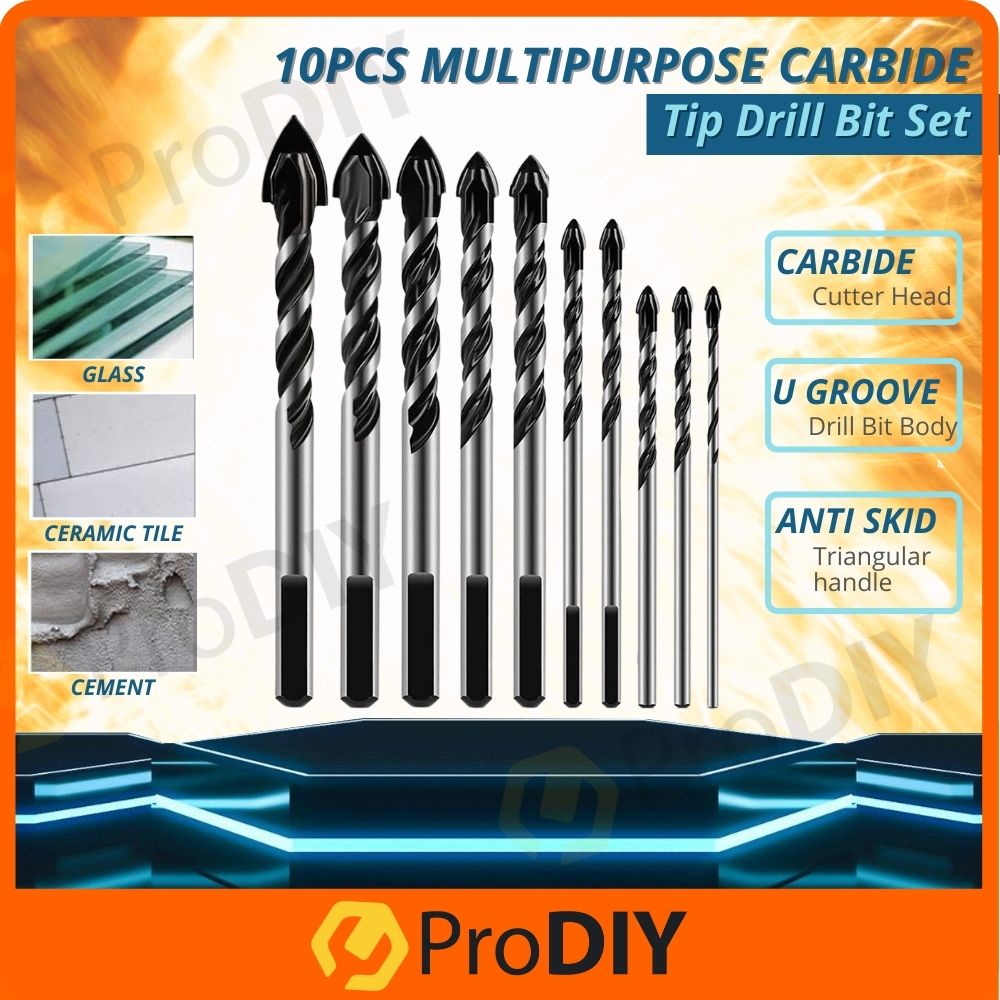 10pcs Multifunctional Carbide Tip Drill Bit Set Special Pear Head Drill