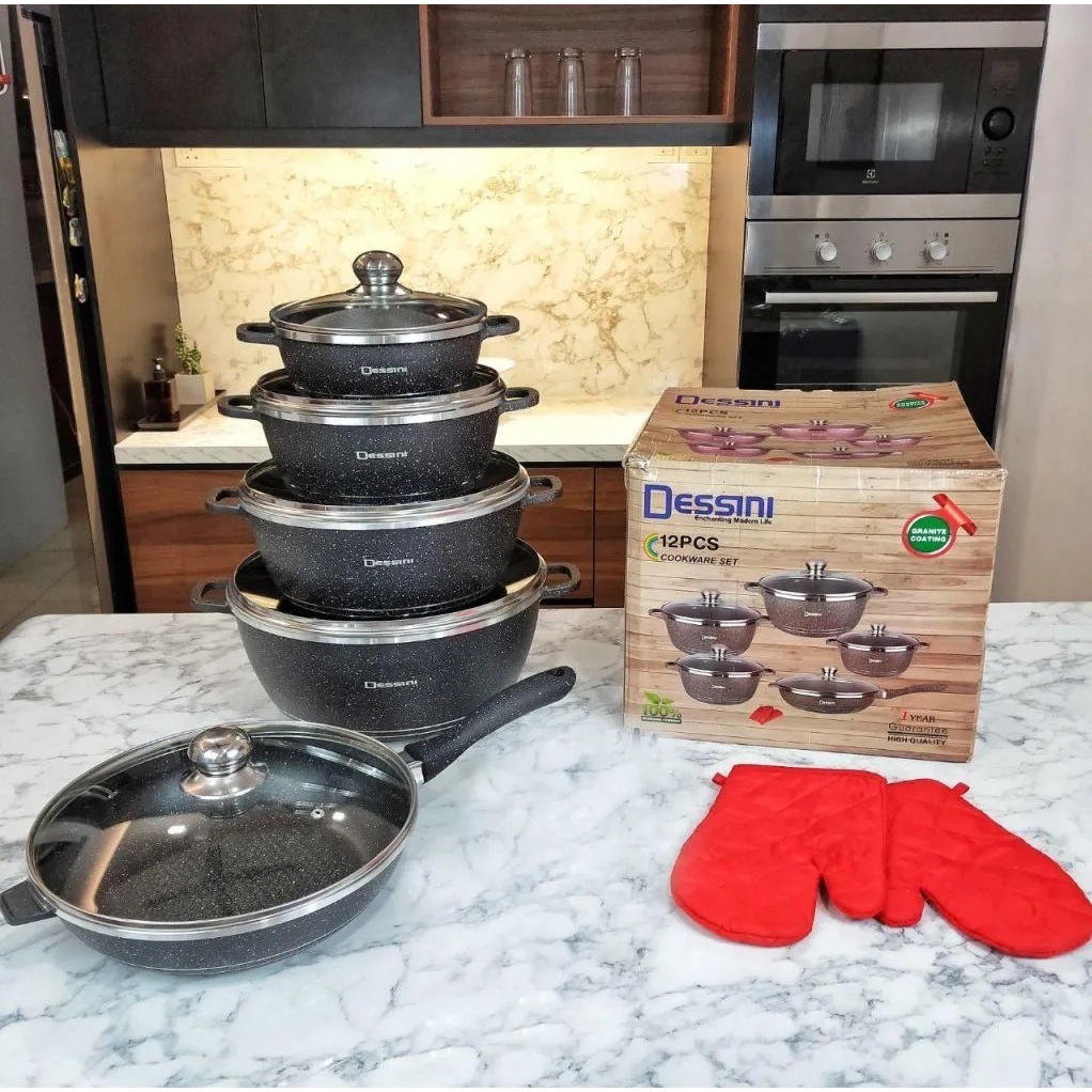 [SG Stock] 12 pcs Dessini Italy Cookware Cooking Set Ceramic Nonstick