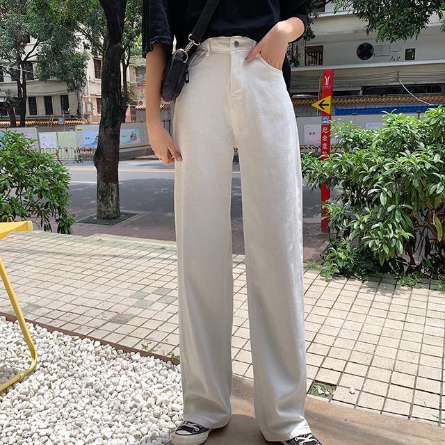 Korean-Style Loose High-Waist Pants White Wide-Leg Jeans White Jeans