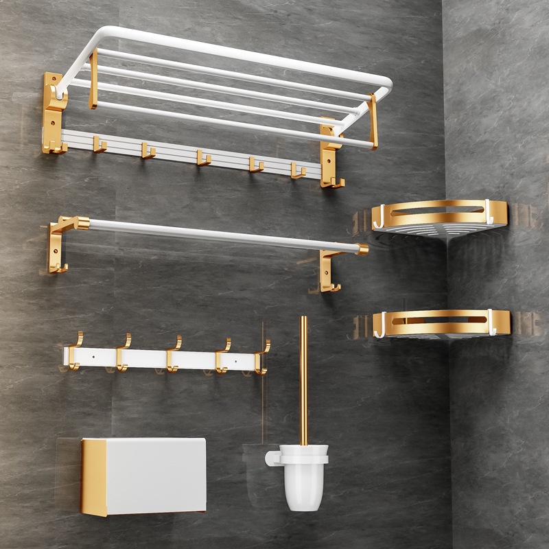 IKEE Nordic White/Gold Bathroom Shelf Toilet Organizer Towel Holder