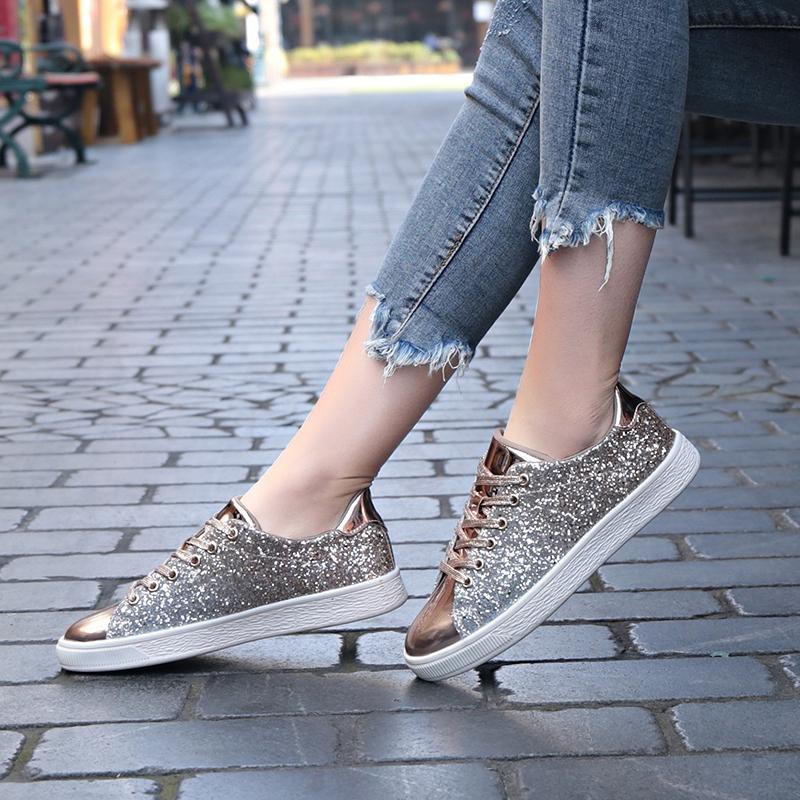 Ready-Women Sneakers Gold Glitter Casual Autumn Shinny Bling