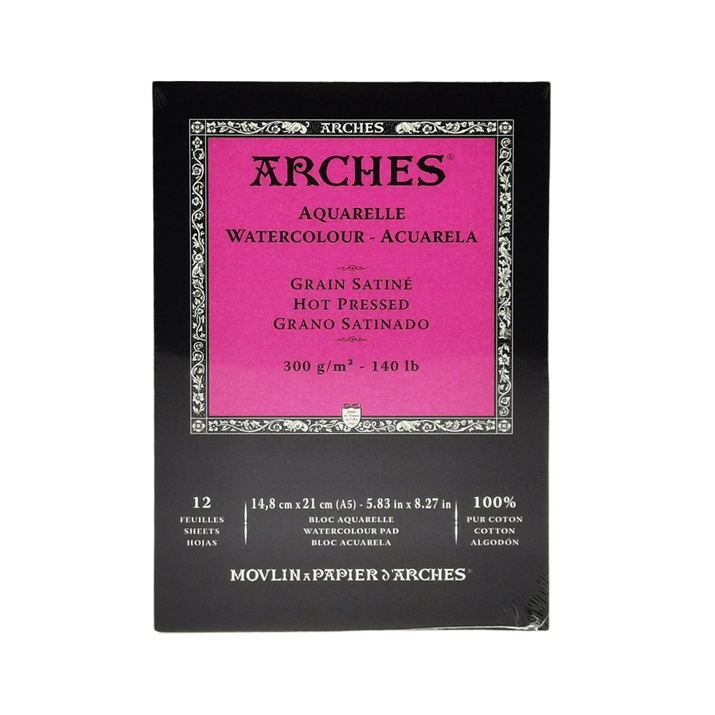 ARCHES Aquarelle Block Of 10 Sheets 23 X 31 Cm Glued On 4 Sides 640 G M2 Satin Grain Natural White 4 Free Edges - View #4