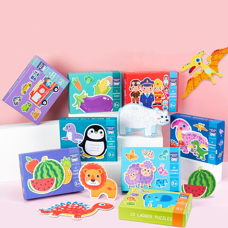 [SG SELLER] Kids babies 33pcs cartoon puzzles early learning educational toys animals dinosaur children toy christmas