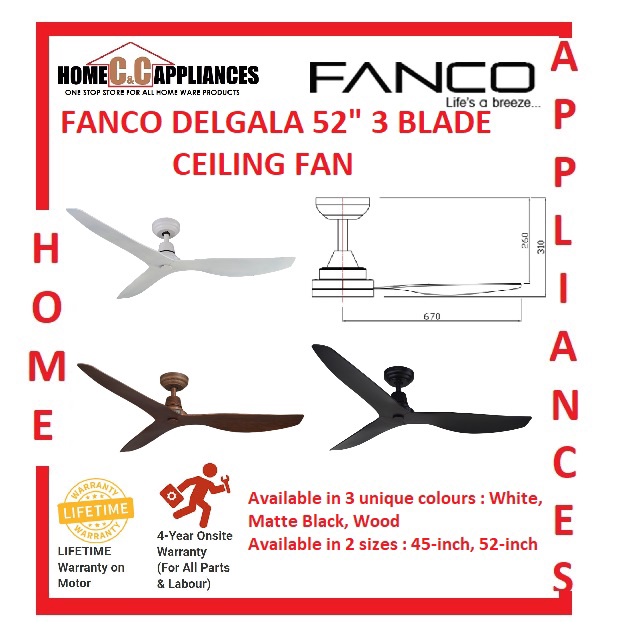 FANCO DELGALA 45" /52" 3 BLADE CEILING FAN Shopee Singapore