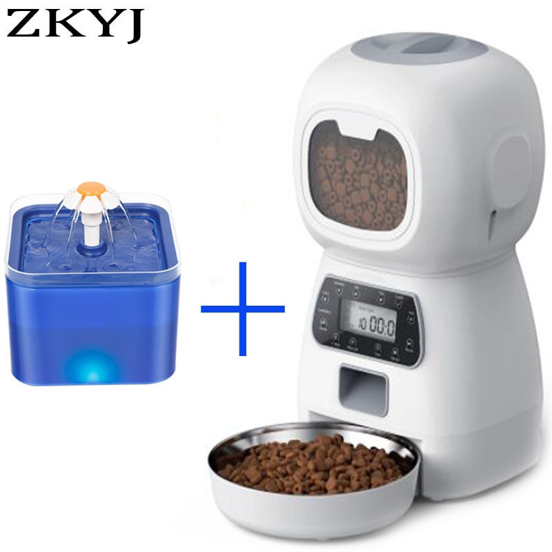 Automatic cat feeder, 3.5L dog dry food dispenser plus 2L pet water ...