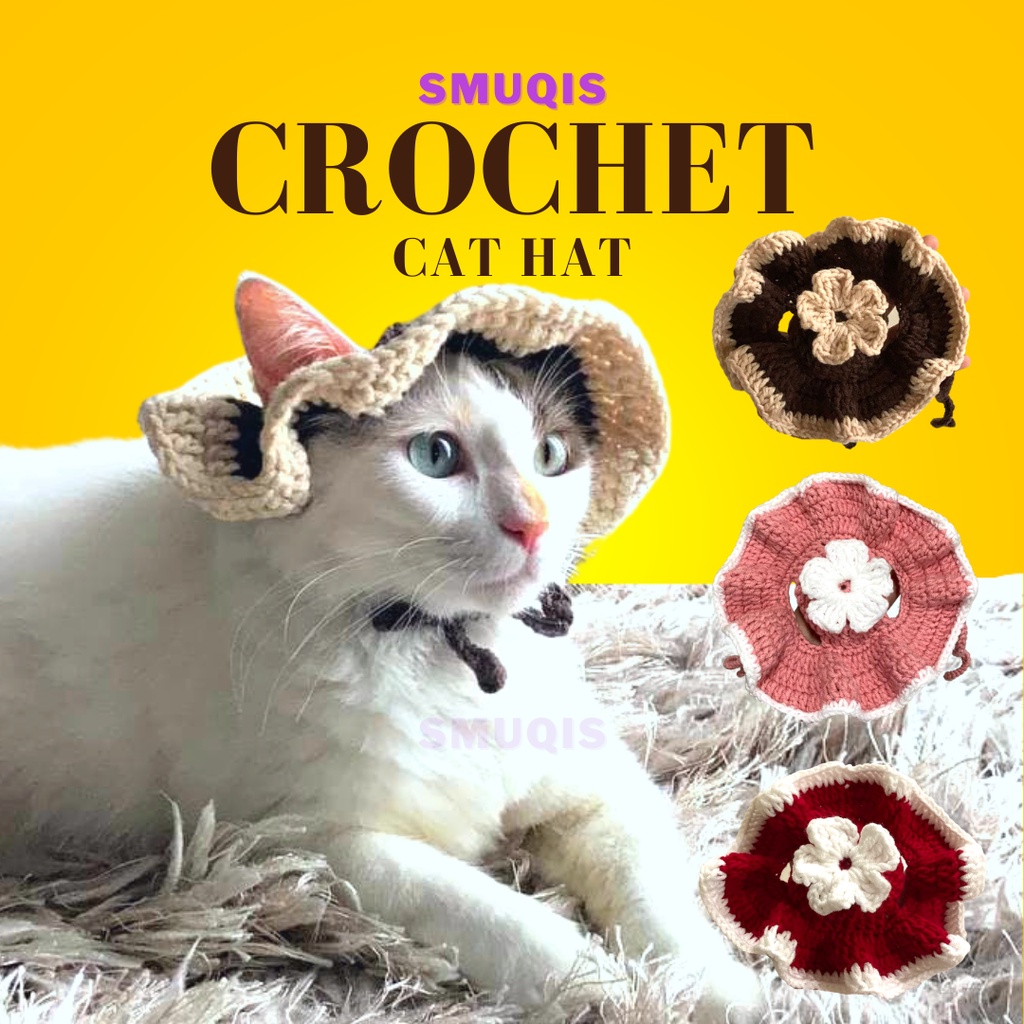 HANDMADE CROCHET CAT HAT PET ACCESSORIES TOPI KUCING RAYA