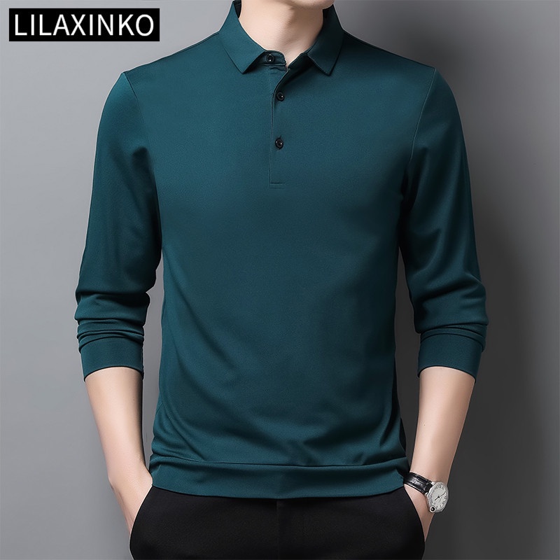 Color Plain Long Sleeve Polo Shirt Men T Shirt Shirts Polos