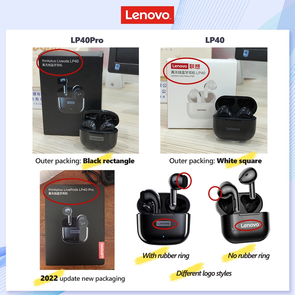Lenovo Earbuds LP40 Pro / LP40 True wireless Earphone Bluetooth 5.0 Low ...
