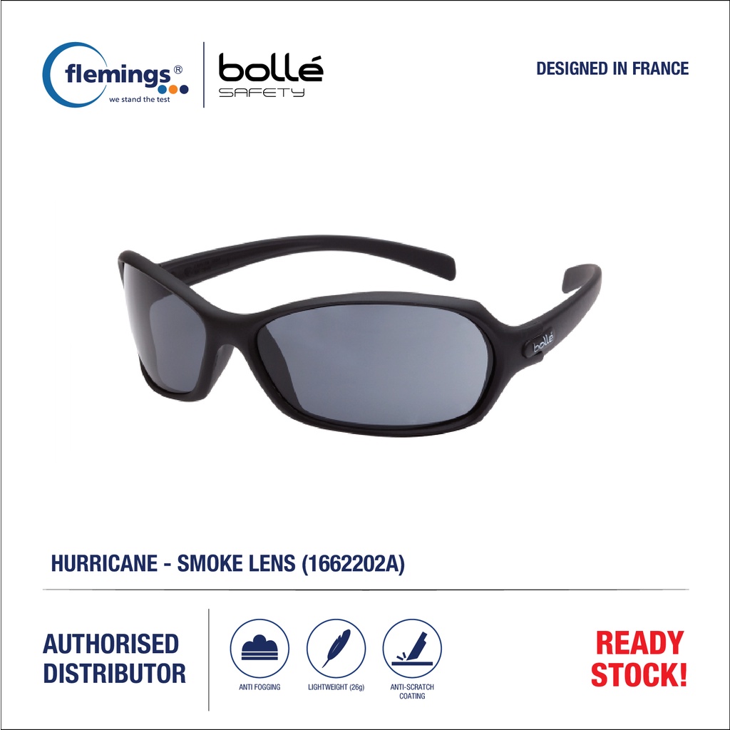 Bolle Safety, Hurricane (1662202A) Safety Glasses, Smoke Lens Shopee