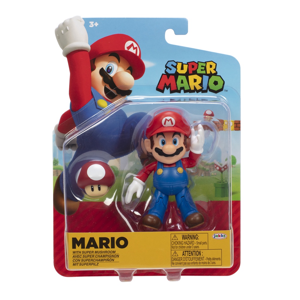 Super Mario Mario 4-inch Articulated Figure with Super Mushroom ...
