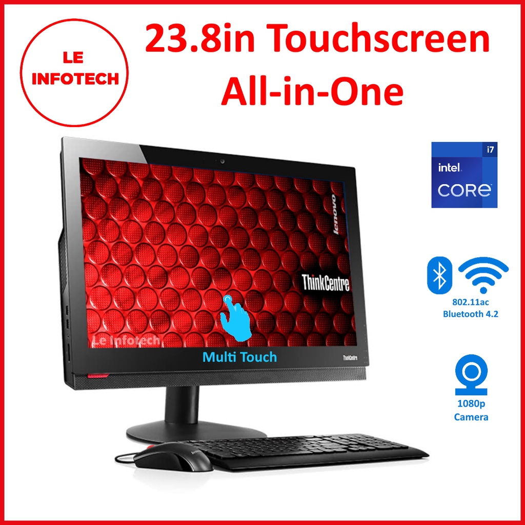 LENOVO ThinkCentre M910z 23.8in Touchscreen All-In-One Quad Core Intel i7-7700 8/16GB 512GB SSD WebCam Used