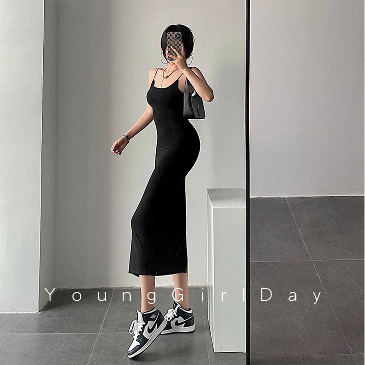 Women Dresses 2021 Club Wear Sleeveless Halter Neck Slit Dress Baddie  Clothes Tight Slip Long Dress Hugcitar | Shopee Singapore