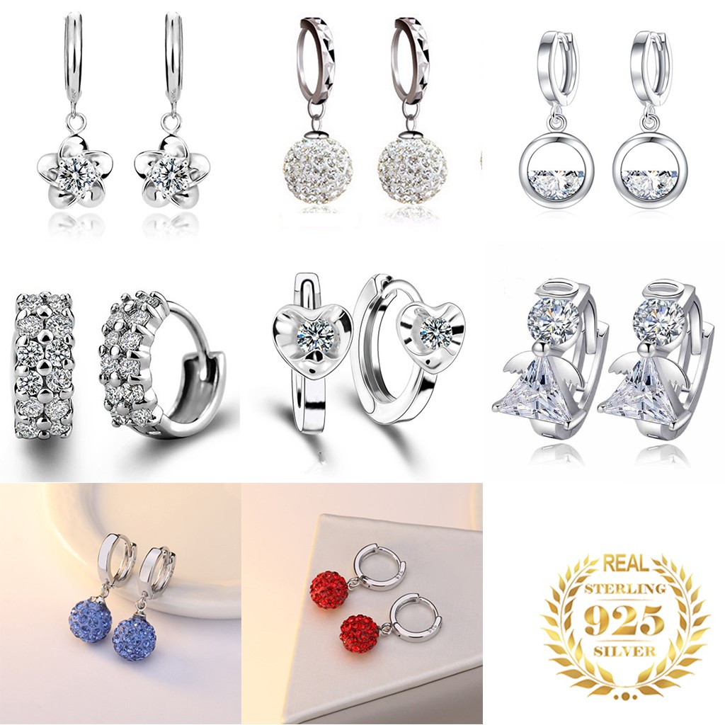 20 styles 925 Sterling Silver Earrings Women's earrings with diamonds Simple and Sweet Jewellery/Anting-anting Perak Sterling Anting-anting wanita dengan intan Perhiasan Simple dan Sweet